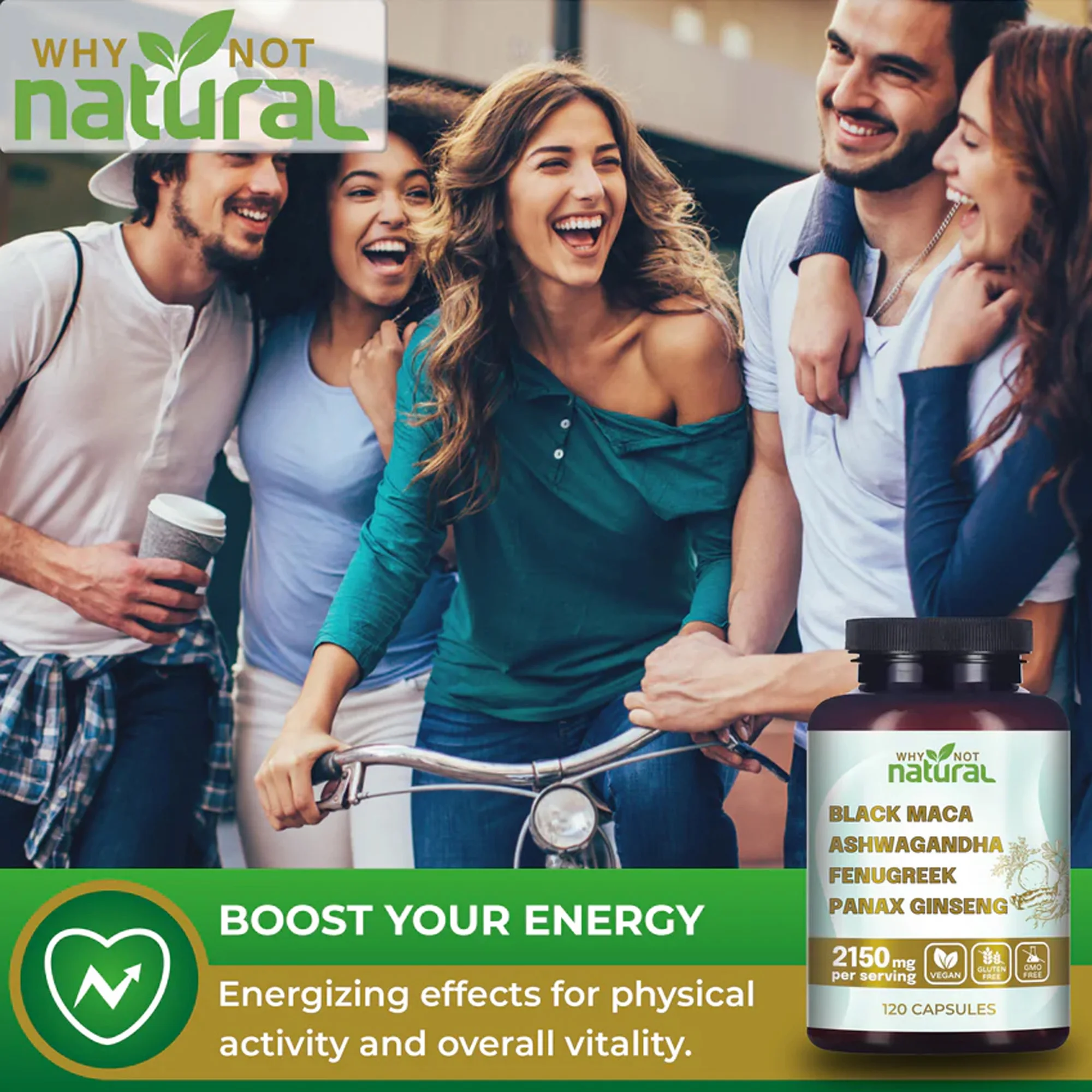 120 capsule 4 in 1 di radice di maca nera organica, Ashwagandha, fieno, Panax Ginseng - Migliora l'endurance e il fitness fisico