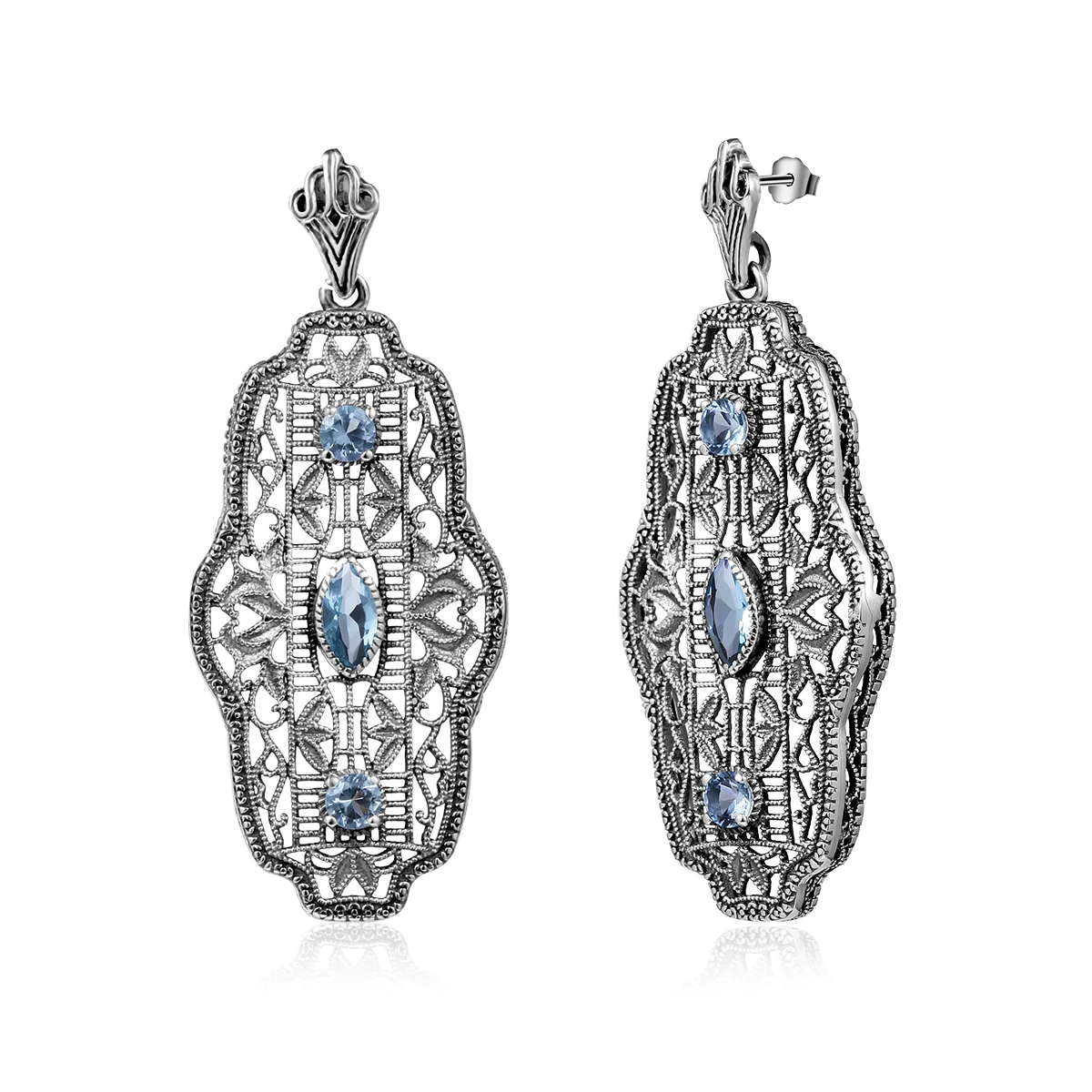 

Szjinao Aquamarine Stone Earrings For Women Antique Silver Vintage Jewelry Multi Selection Gift Female Summer New In Oorbellen