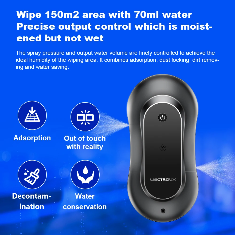 (código promocional: AEWD55)Robot Limpiador de Ventanas Liectroux YW810, Doble Rociado de Agua, Memoria Inteligente, Alta Succión al Vacío, Sensor