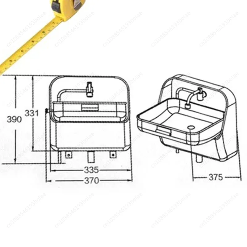 RV Caravan Wall Mounted Sink and Drainer Out 304 Stainless Steel Rectangular Folding Sink with a Cold Water Tap