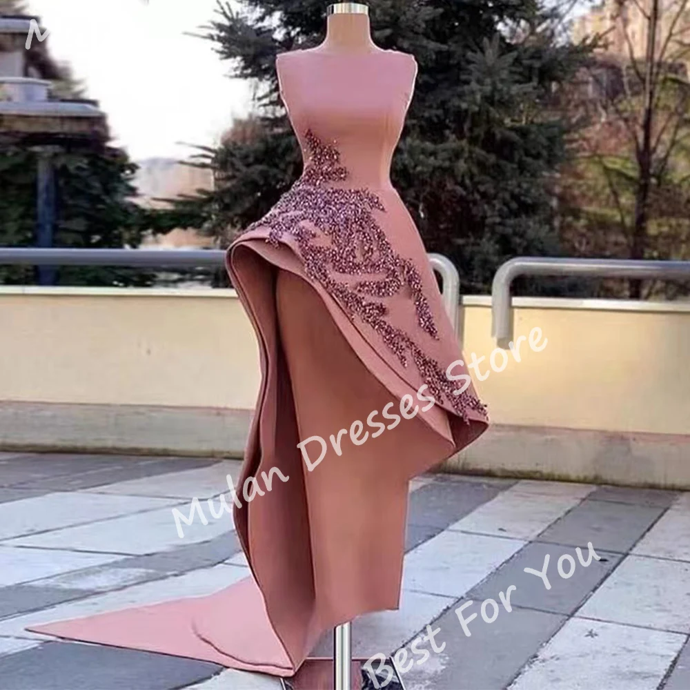 

Elegant Long Beads Evening Dresses for Women Satin O-Neck Floor-Length Mermaid Special Events Prom Party Wedding Dress 2024