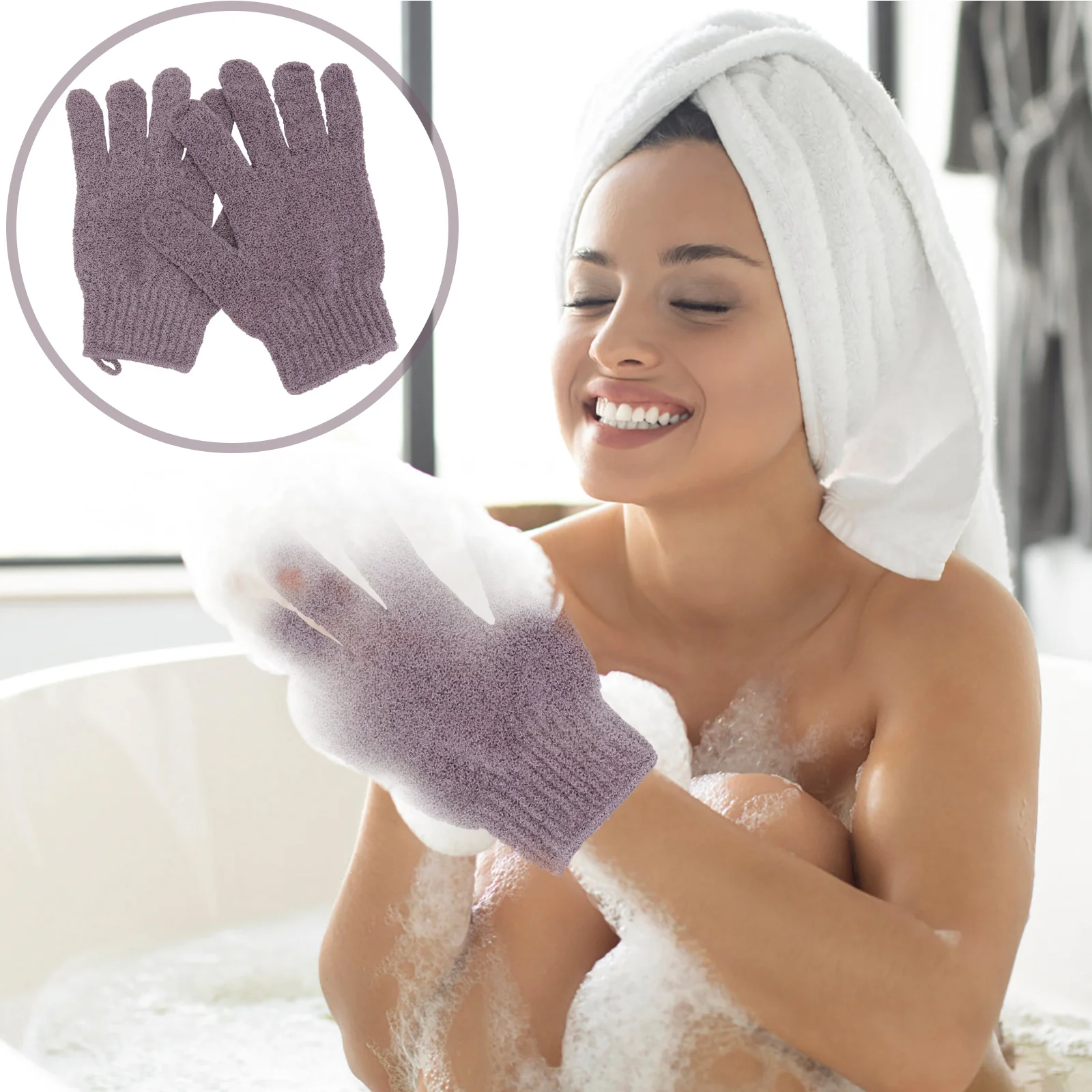 

1 Pair Five Fingers Bath Exfoliating Stretchy Shower Mitten For Body Scrub Salts Cleansing Kids Women Men Purple Bath
