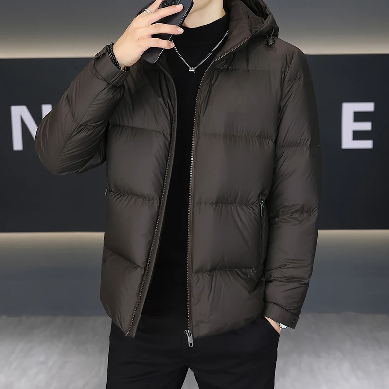 Casual 2026 Autumn Winter Men's Solid Hooded Duck Down Jacket Daily Outdoor Wear Hat Detachable Puffer Coat Windproof Padded Top