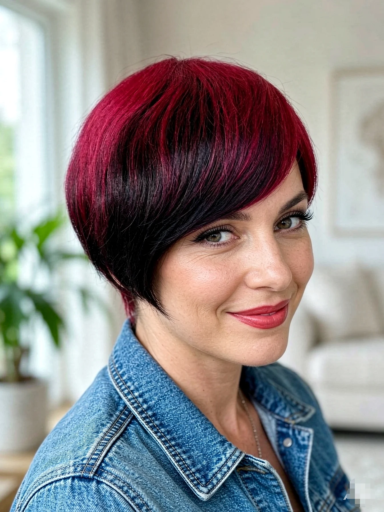 Short Burgundy Pixie Cut Human Hair Wig, full machine made with Bangs, Short Straight Human Hair Wig for African American Women
