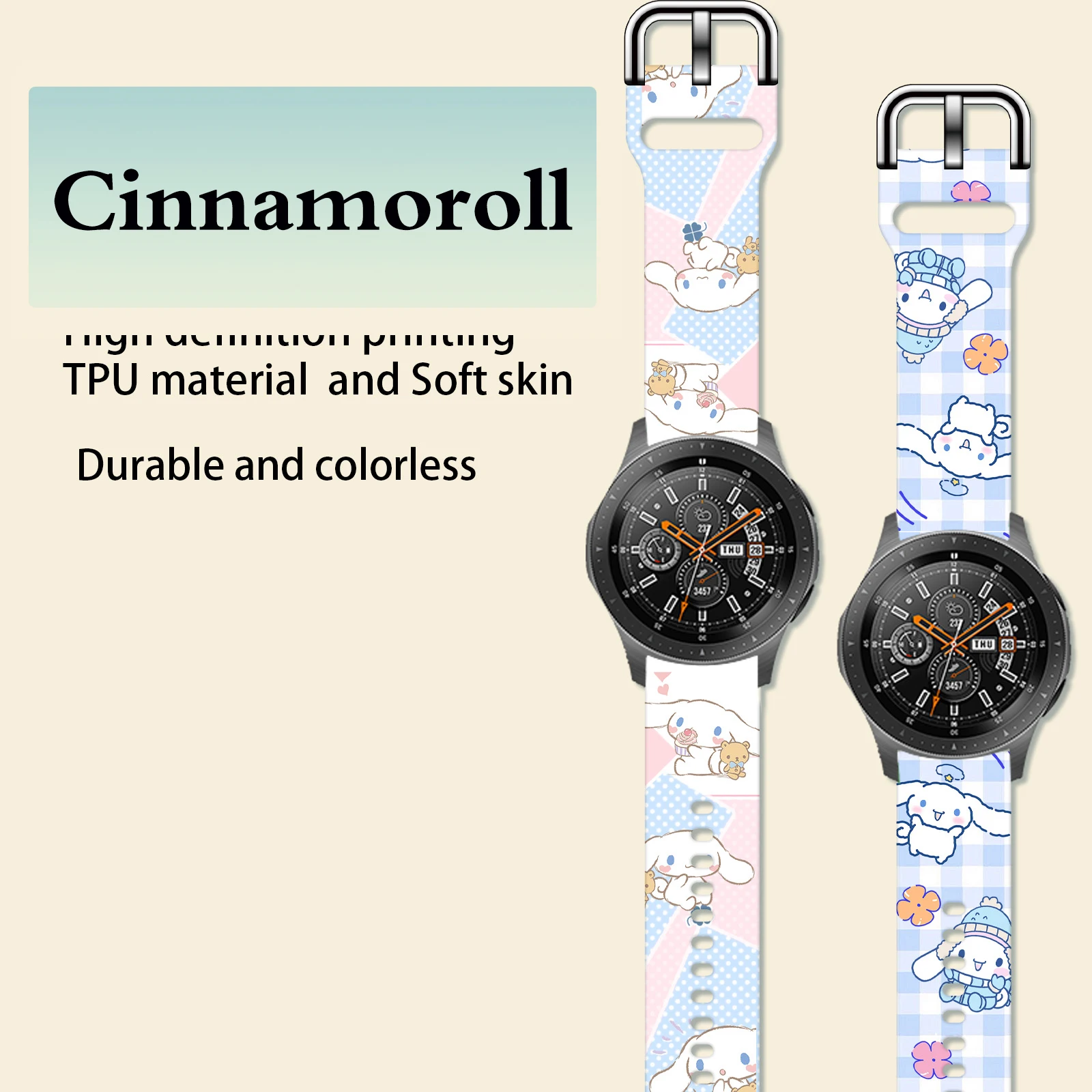 

20mm Cinnamoroll Printed Strap for Samsung Galaxy 7/6/5 40mm 44mm Band Replaceable Bracelet 22mm for Xiaomi Amazfit Watchband
