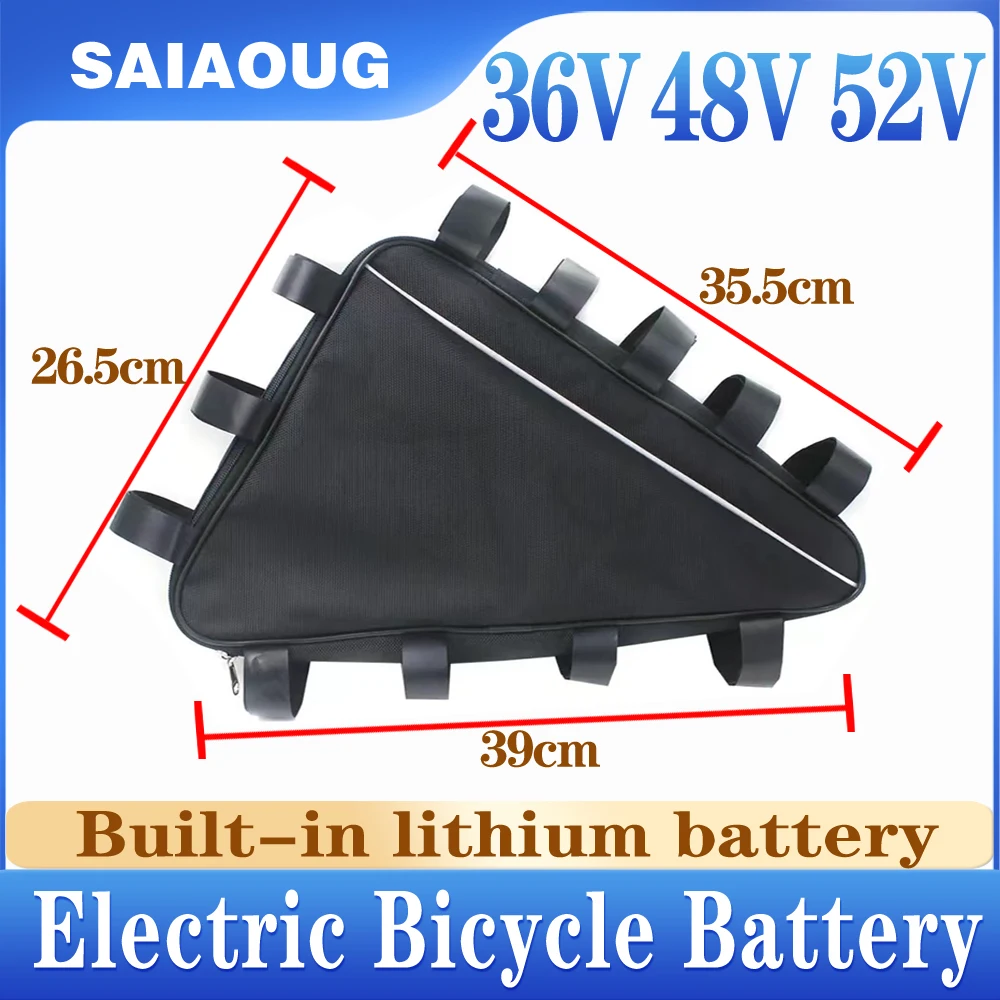 Customized 48V Large Capacity 36V 52V 30Ah 27Ah Triangle Ebike Battery Pack Electric Bicycle Lithium Batteries PVC Case with Bag