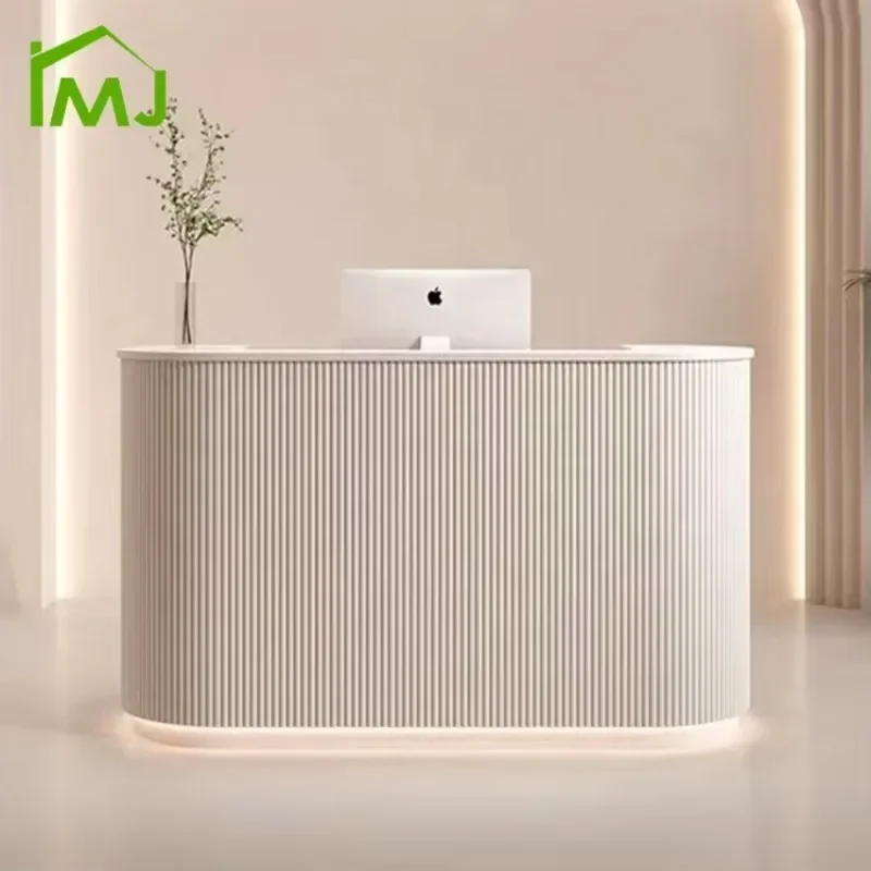 Modern Salon Checkout Counter LED customizable color barber shop Reception Desk