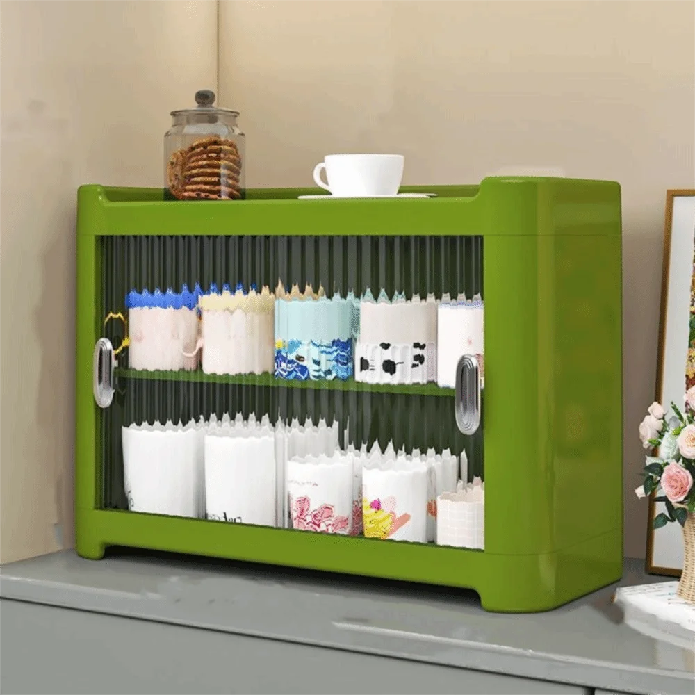 Soporte para vasos a prueba de polvo, vitrina, organizador de cocina multifuncional, estante de almacenamiento para tazas que ahorra espacio, cocina