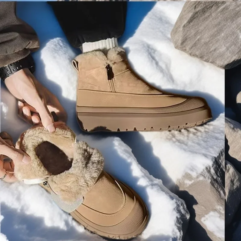 

Men's Short Top Suede Snow Boots Are Warm, Comfortable Versatile Fashionable Trendy Non Slip Boots and Outdoor Travel Shoes