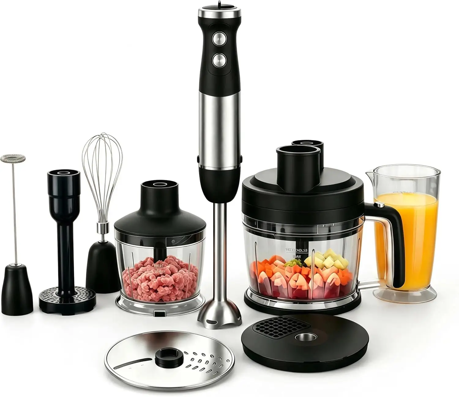 9-in-1 Immersion Blender for Smoothies, Baby Food & Meat | Equipped with dicer, slicer, shredder, chopper and masher, anti-splas