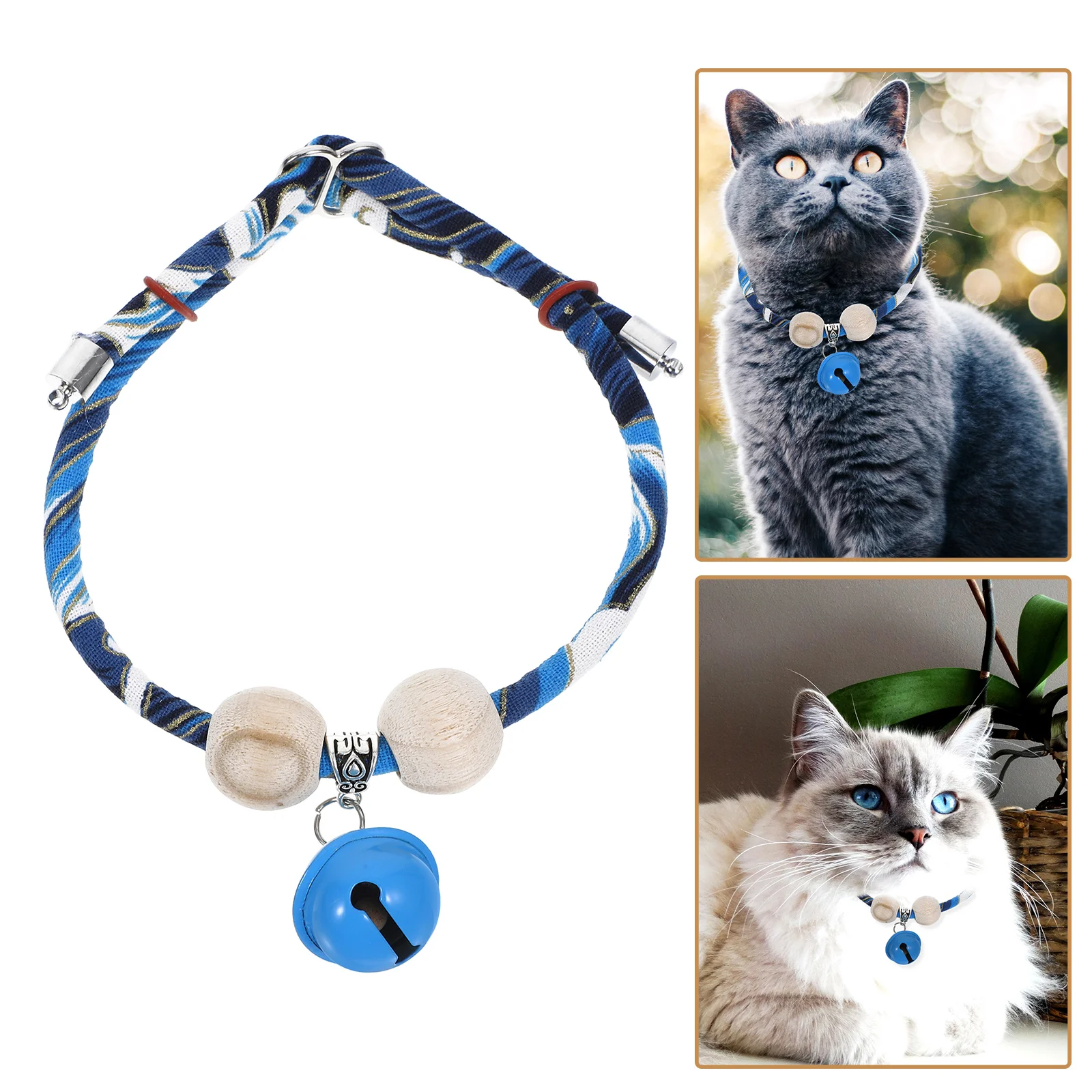 

Pet Collar Cat Necklace with Bell Wooden Bead Blessing Pendant Cotton Kitten Collars Reflective Bowtie Breakaway Safety