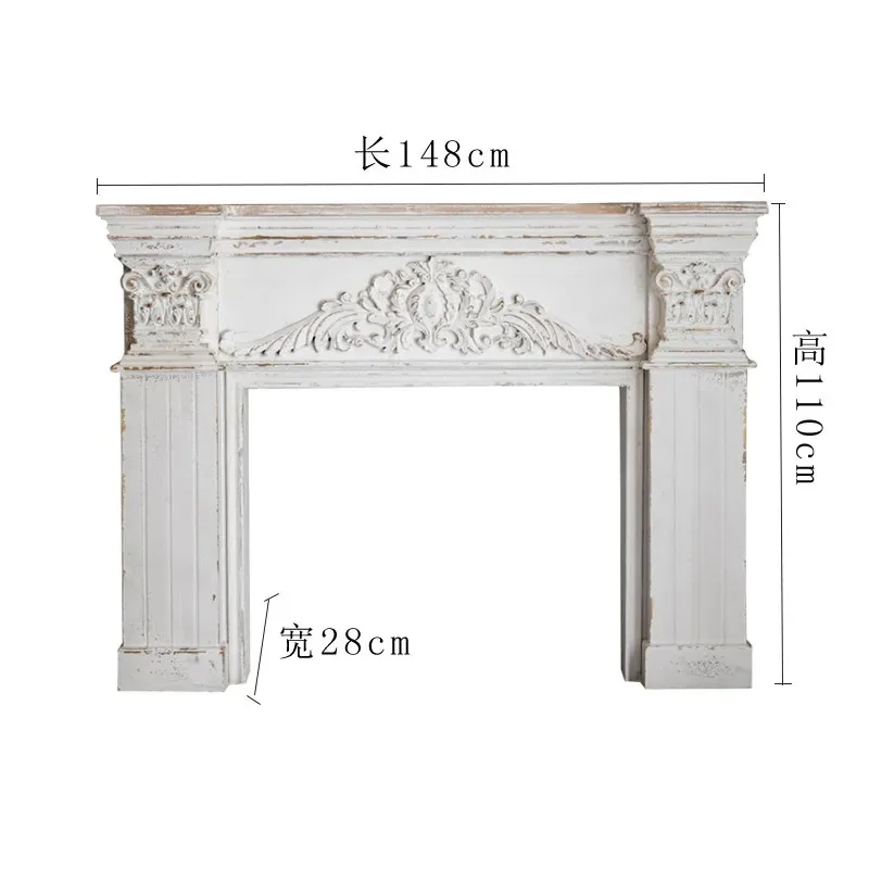 French Retro Solid Wood Fireplace Mantel Marble Sideboard Cabinet for Living Room Veranda Decorative