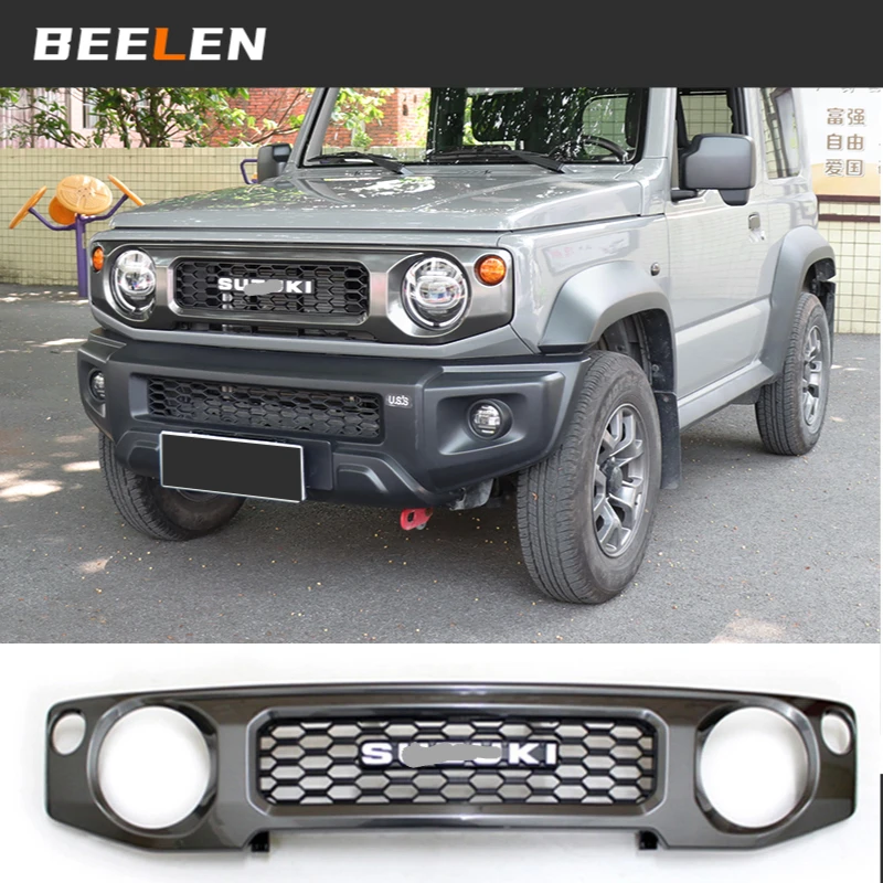 Front Grill Racing with LED Lamps for Suzuki Jimny JB64 JB74W 2019 2020 Car Kidney Grille Mesh Black Grille Cover Accessories