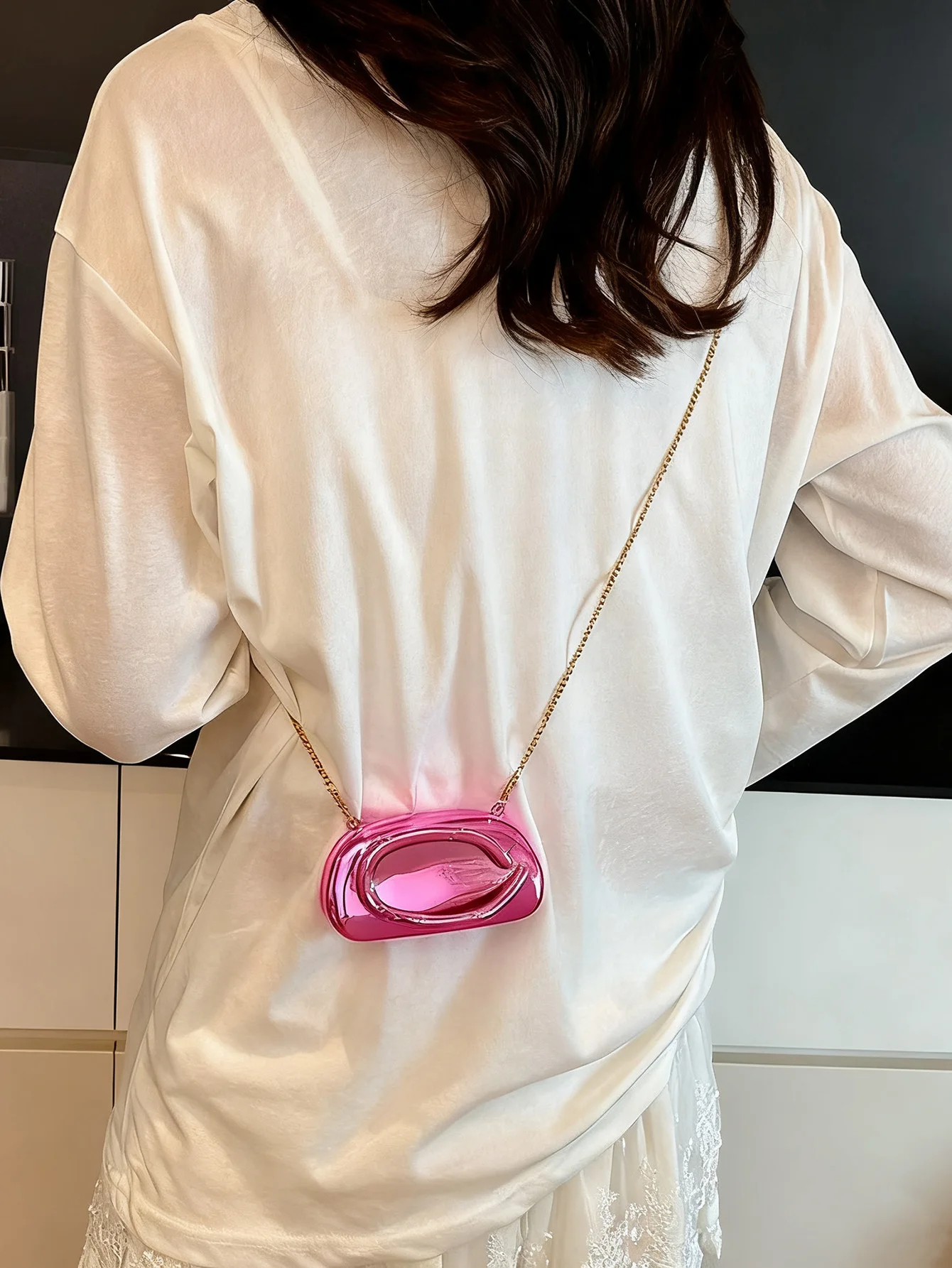 Mini-Version Modische Goldene Metallverschluss-Clutch-Tasche in Boxform für Damen, Abend-, Hochzeits-, Party-Ketten-Umhängetasche, Schultertasche – Detail 22