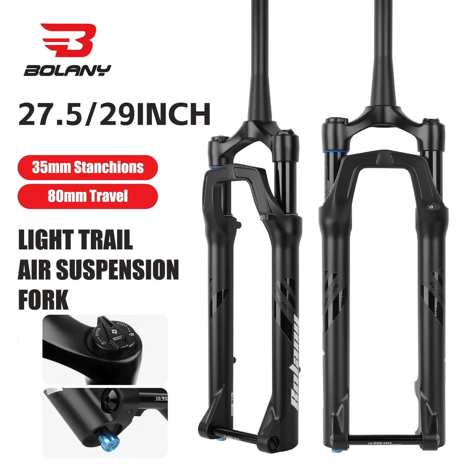 

BOLANY 35 мм трубчатая воздушная вилка MTB 26/27,5/29 дюймов 38 мм дорожная коническая подвесная вилка BOOST 15x110 мм сквозная ось вилка дисковый тормоз велосипед
