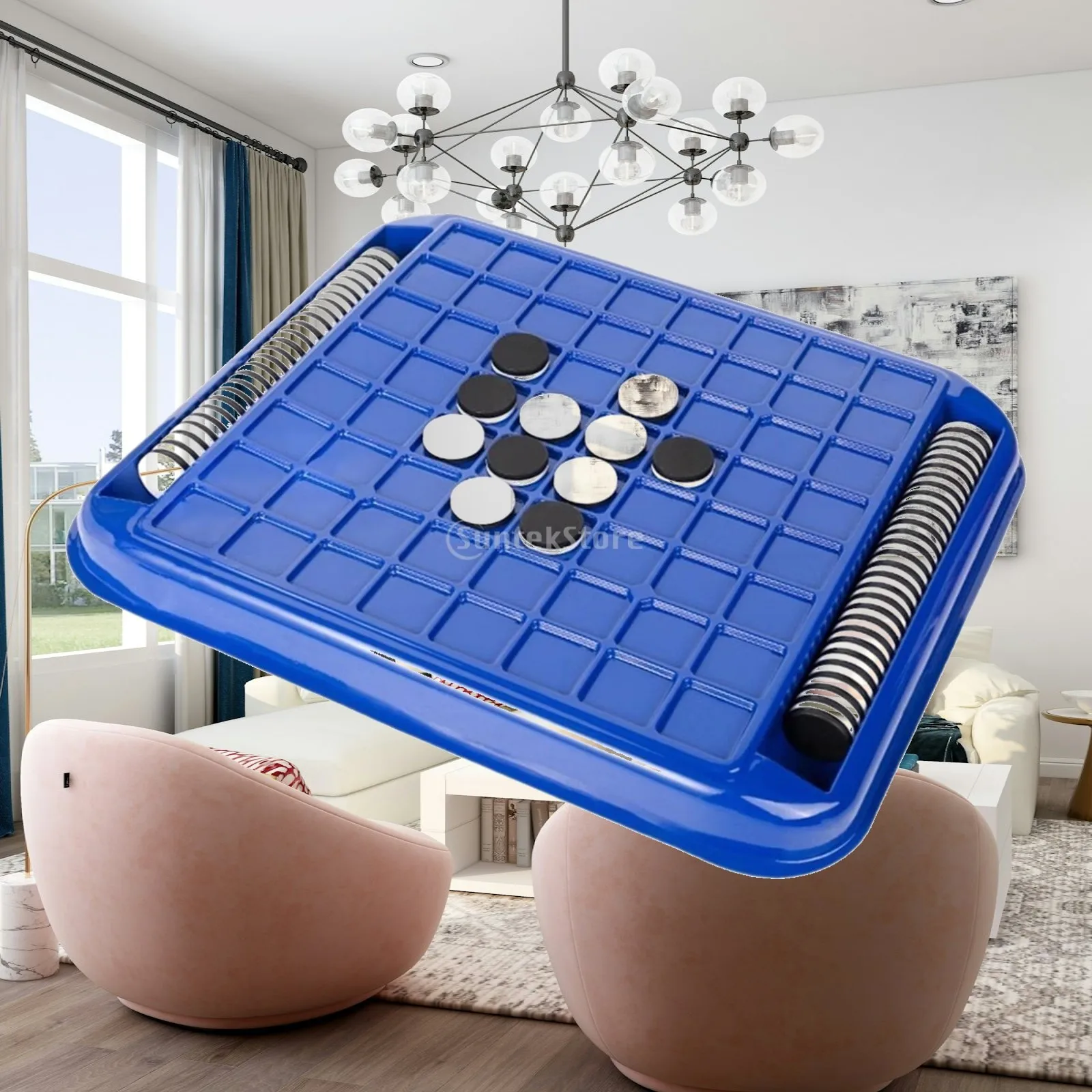 リバーシチェス戦略ボードゲームセット-ポータブルプラスチックボードゲーム-家族旅行用-子供と大人向け