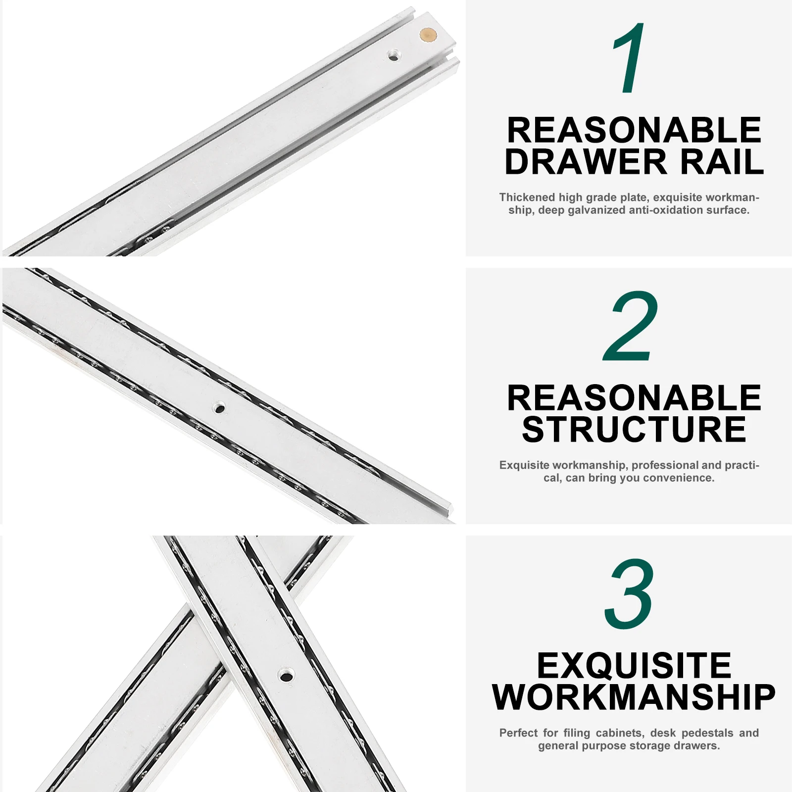 

1 Pair 200Mm Drawer Slides Side Mount Full Extension Track Guide Rail For File Cabinet Desk Pedestal Heavy Duty Steel Silent