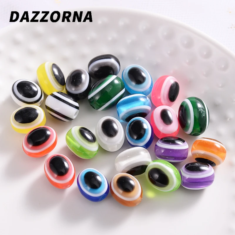 6/8/10mm 50Pcs/Lot Oval Resin Charms Beads Evil Eye Beads Stripe Loose Spacer Beads For DIY Jewelry Making Bracelet Necklace