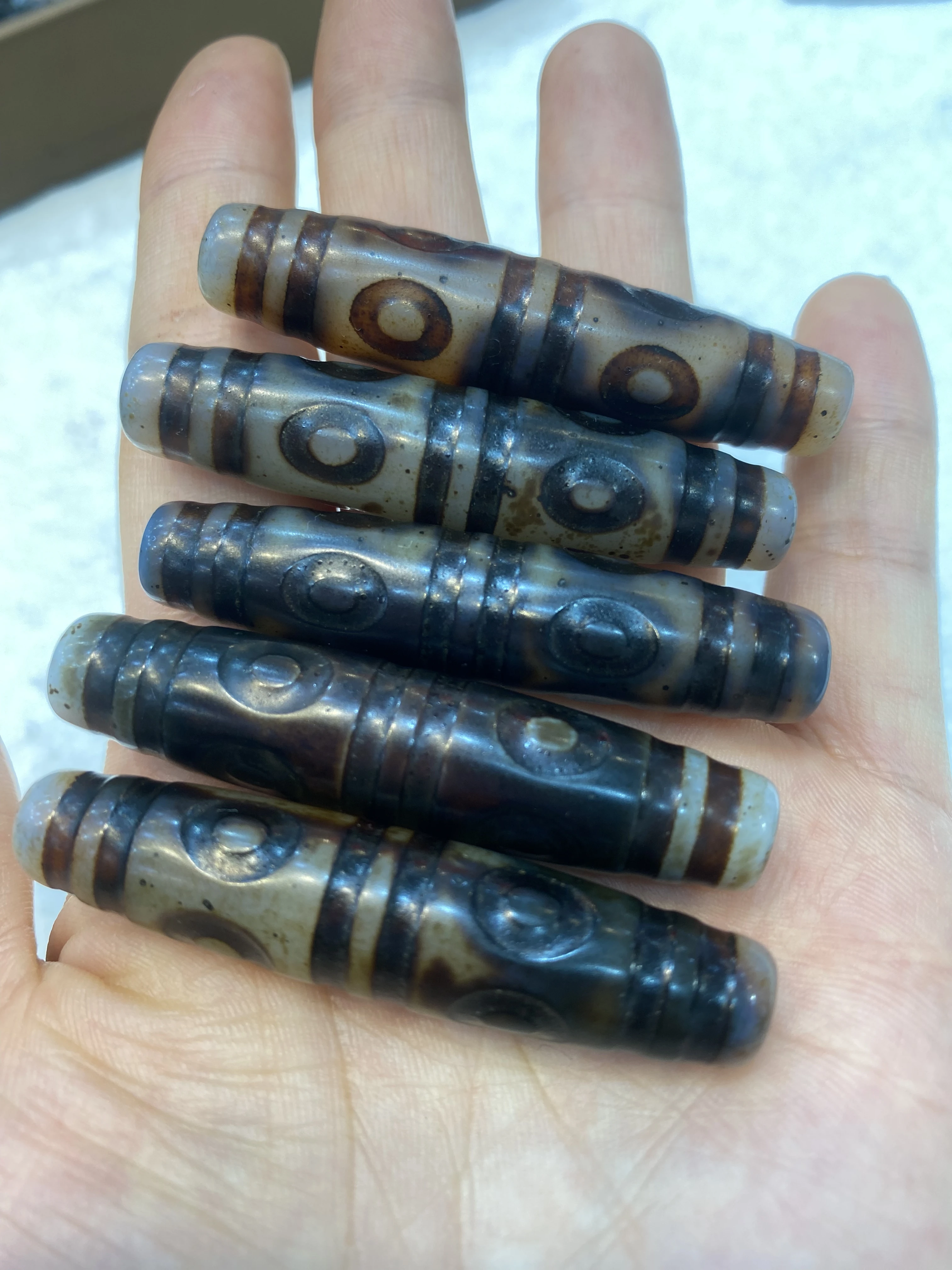 1pcs/lot Natural Agate Large Dzi 12.8*58mm Jadeization Old material Weathering lines Multiple patterns Necklace pendant Ornament