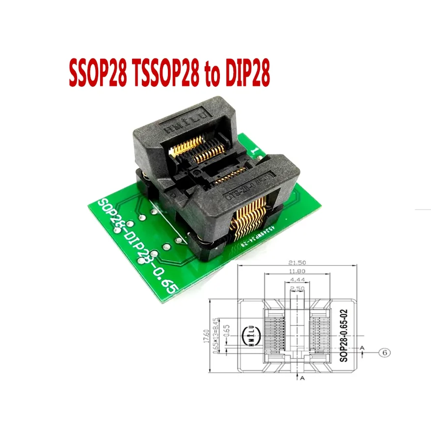 

SSOP28 TSSOP28 to DIP28 Adapter For Programming 0.65mm Pitch Burn Socket IC Testing OTS28-0.65-01 ST Chip Programmer