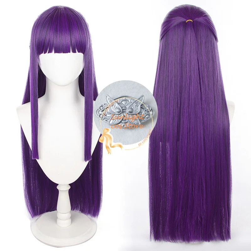 

Anime Fern Cosplay Wig Long Straight Purple Mixed Wigs With Headwear Heat Resistant Synthetic Hair Halloween Party Wig + Wig Cap