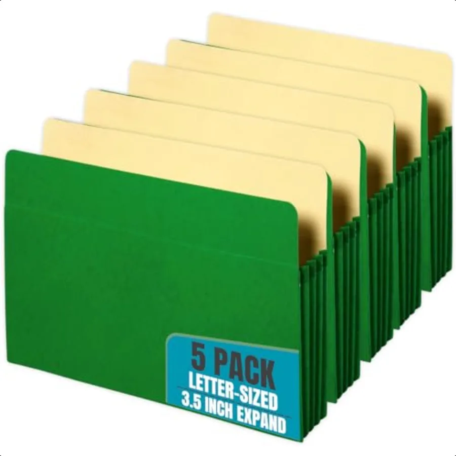 

Expanding File Pockets File Jackets File Wallet 3.5 Expansion Letter Size Reinforced Straight Cut Tab Gusset Green 5 Pack