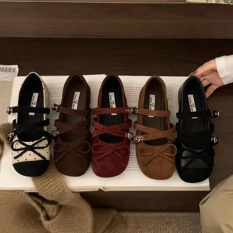 

Fashion Designer Polka Dot Flats Shoes Woman Round Toe Shallow Bow Knot Mary Janes Shoes Soft Casual Loafers Spring Autumn Shoes