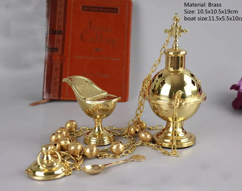 Brass Catholic Censer Incense Burner with Bell and Boat for Church Chapel Holy Mass Altar Church Supplies