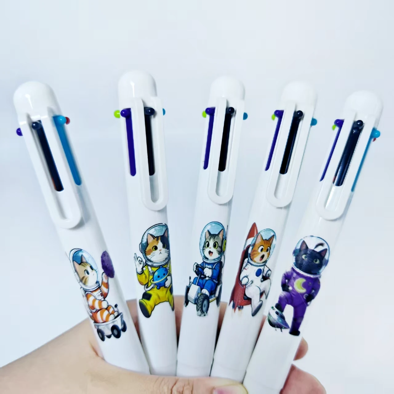 

7 шт./12 шт., разноцветная шариковая ручка с изображением космонавта и кота, повседневные офисные принадлежности, канцелярские принадлежности для обучения студентов, подарочные ручки