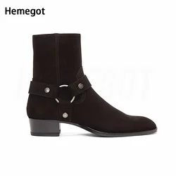 Metallic Ring Chelsea Boots for Men Side Zipper Leather Western Cowboy Booties British Style Males Mid-Calf Boots Men's Boots