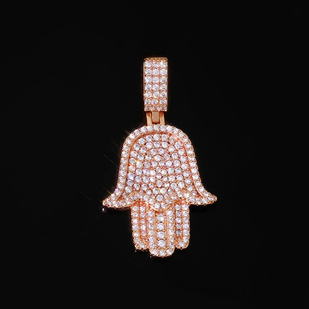 ESKEEM Wholesale Hip Hop Iced Out CZ Hamsa Hand Pendant Necklace Jewelry for Women Men Gold Silver Charm Diamond Pendant Gift