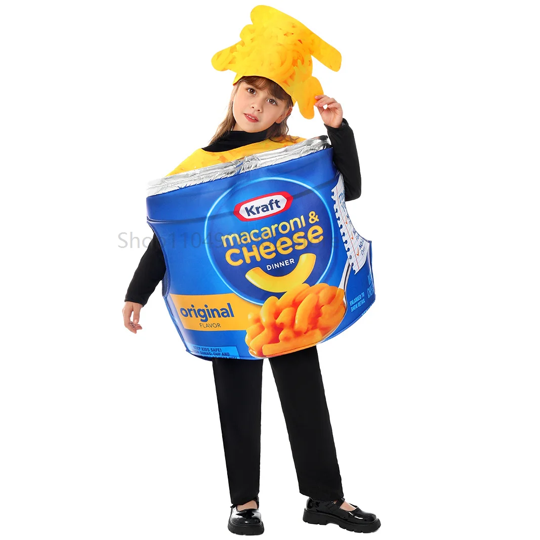 enfant Macaroni Cheese Cosplay Funny Costume Food Theme Disguise Dress Up Clothing Outfits World Book Day Party Suits