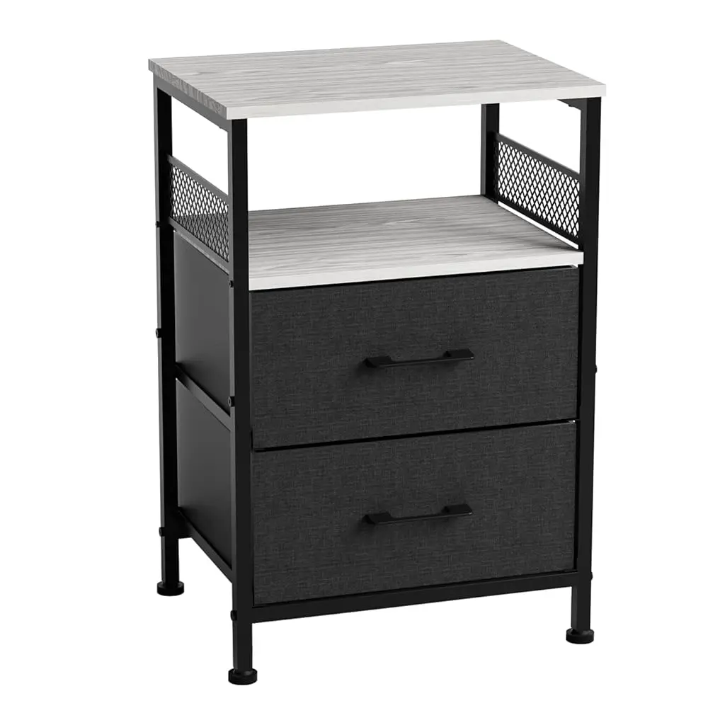 

Nightstand With Fabric Drawers, 2-Tier Storage Side Table,End Table With Open Shelf, Night Stand For Living Room, Grey Wash And