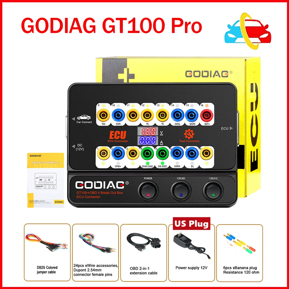 

2024 New Godiag GT100+ GT100 Pro OBDII Breakout Box ECU Bench Connector Adds Electronic Current Display and CANBUS Protocol