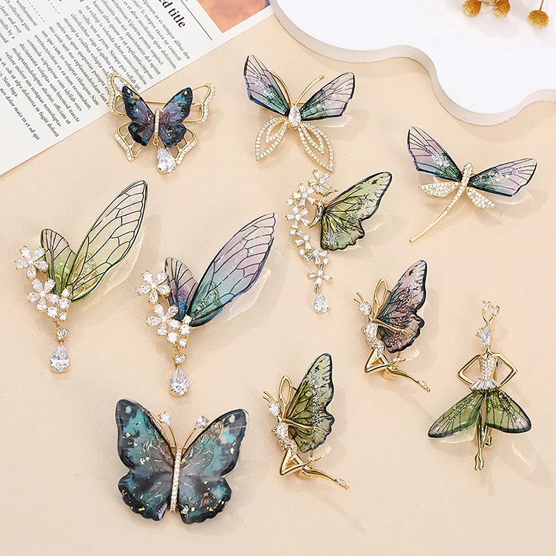 Crystal Butterfly Dragonfly Brooches Badge For Women Vintage Zircon Insect Collar Pins Weddings Office Party Scarf Dress Jewelry