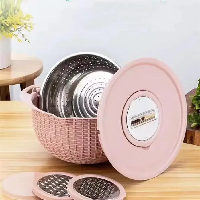 

Kitchen Fruit Tray Removable Double Layer Fruit And Vegetable Basin Draining Basket Creative Household Rotating Washing Basket