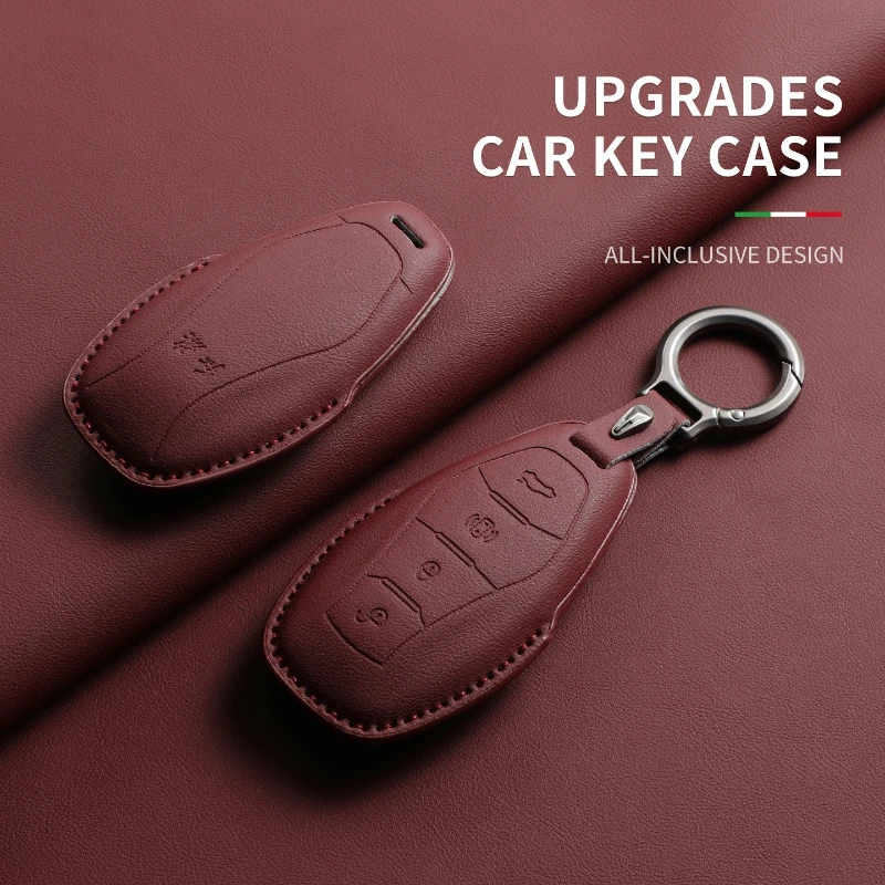 For Hongqi H5 PHEV 2025 2026 Car Key Case Remote Control Protector Shell Original Color Leather Buckle Electric Vehicle Key Bag