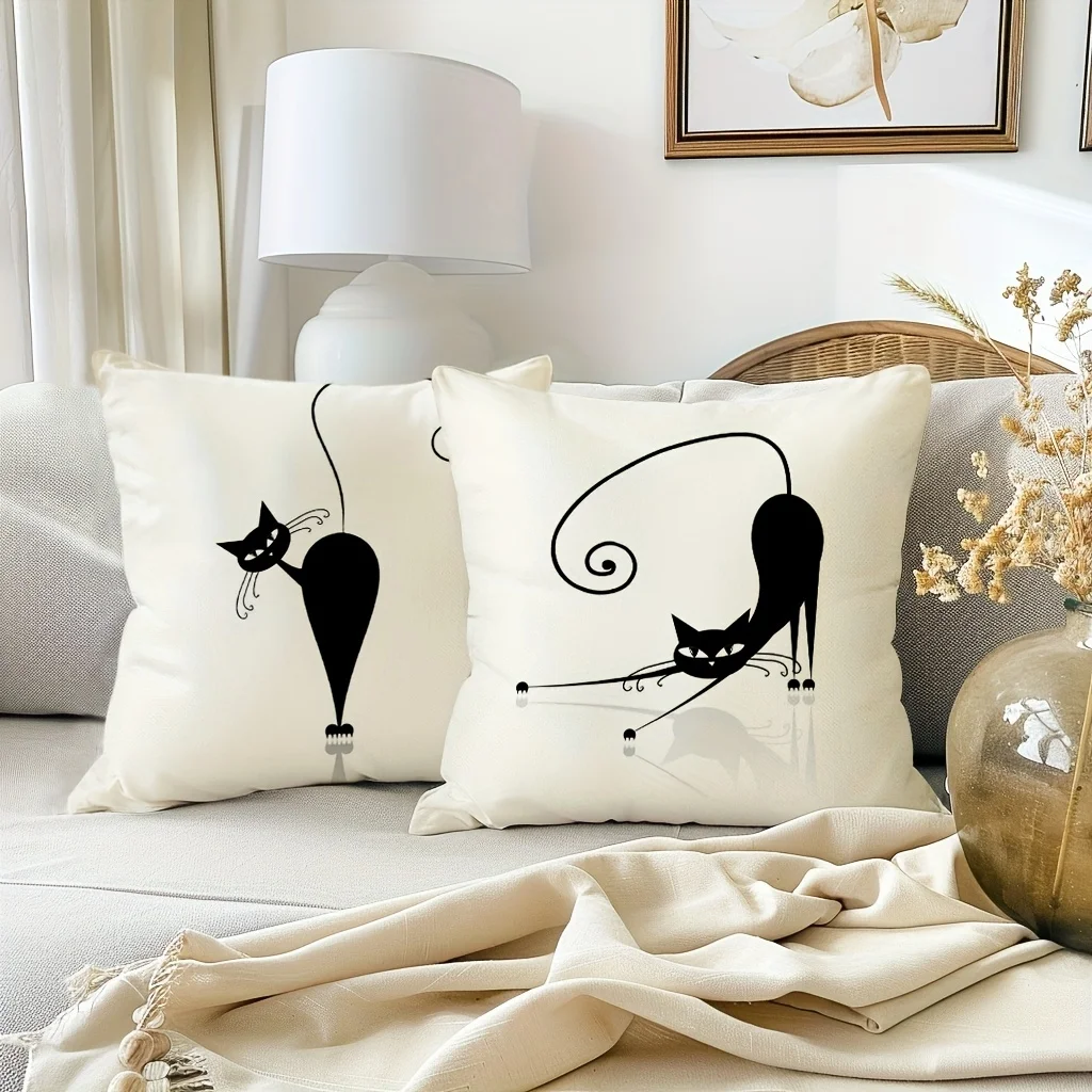 4-Piece Set, Cute Black Shawl Vivid Cat Cushion Cover, Modern And Stylish Comfortable Home Decoration Pillowcase, * 18 Inches,