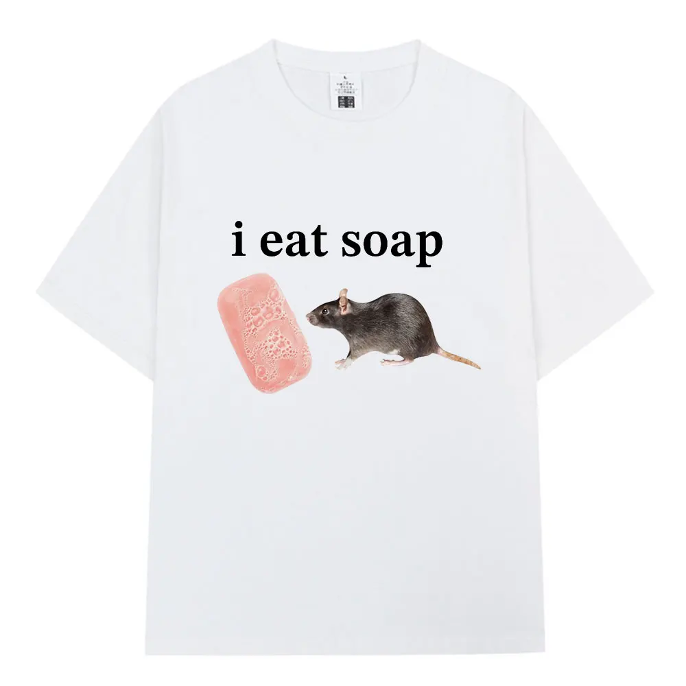 I Eat Soap Rat Meme Funny T Shirt Men Short Sleeve O Neck Tops Casual Cotton Oversized T-shirts Vintage Fashion Streetwear