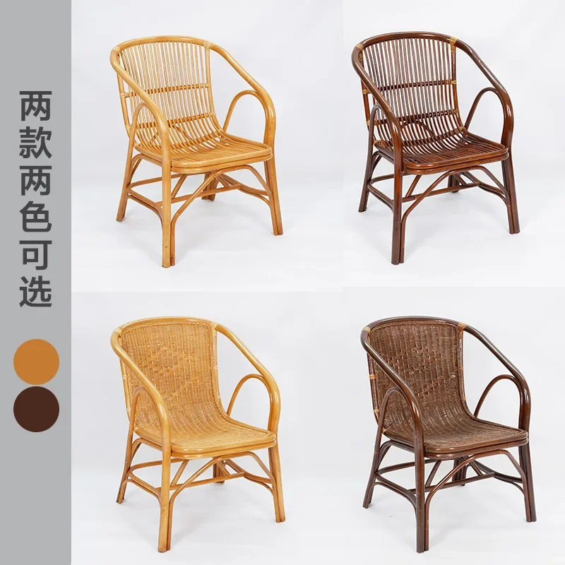 Rattan chair, real rattan, hand-woven single elderly tea house balcony, courtyard leisure backrest, tea table and chair combinat