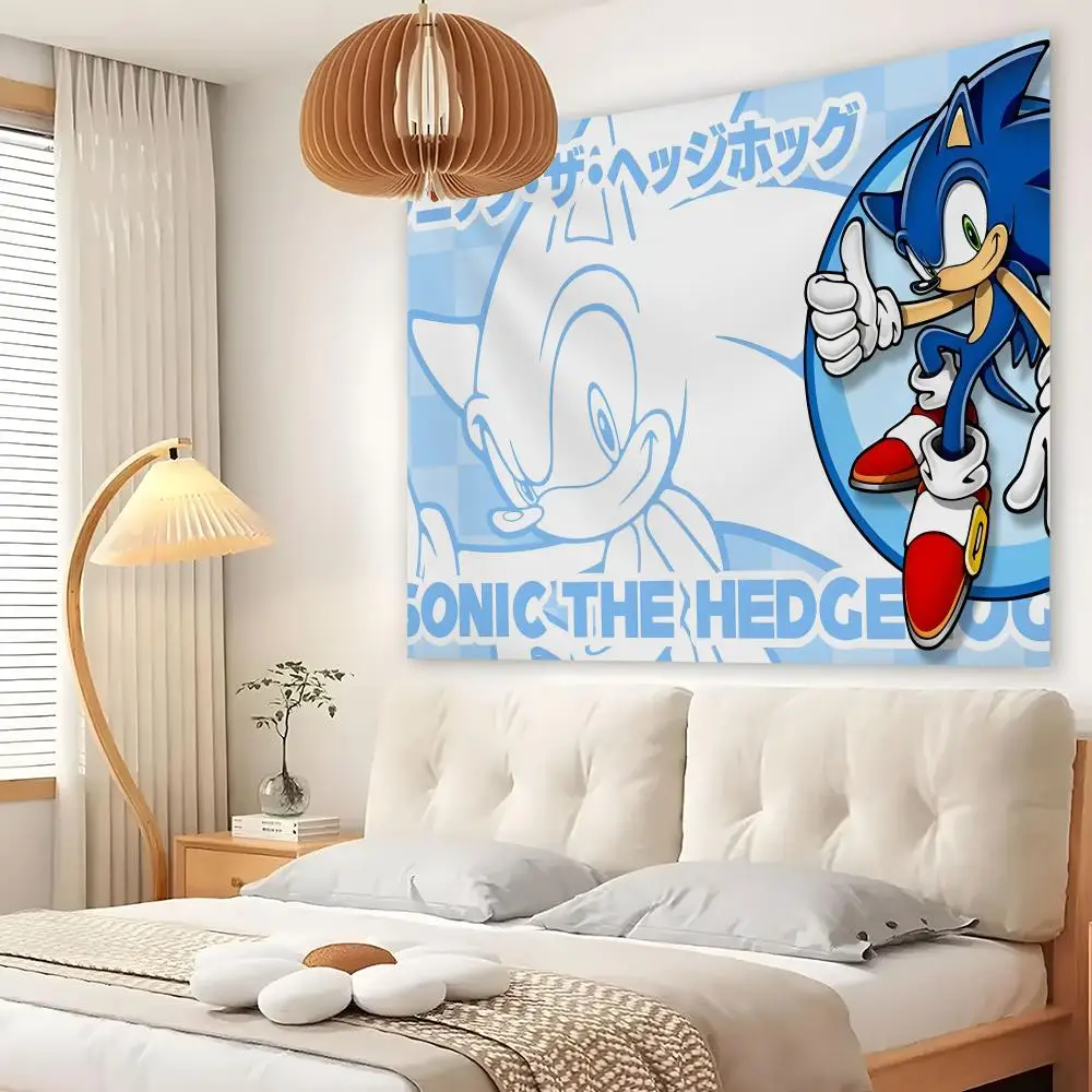 Video Game S-Sonic The Hedgehog Tapestry Custom Living Bedroom Party Dormitory Interior Wall Bohemian Decoration Attached Clip