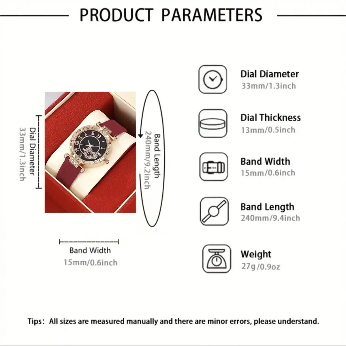 5-piece set of diamond studded watches, women's leather strap, simple and fashionable watch, glass quartz watch set