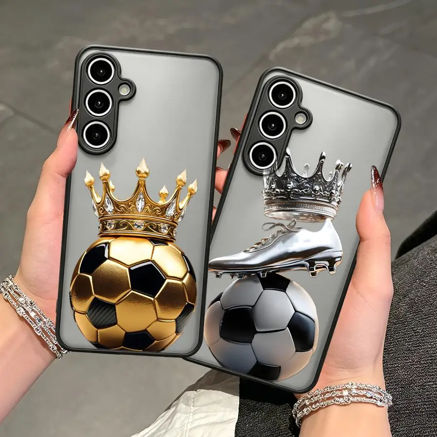 Golden Soccer Crown Print Phone Cover Case for Samsung Galaxy A17 A52 A35 A16 A15 A34 A36 A53 A14 A23 A52S A72 A54 A73 A33 A56