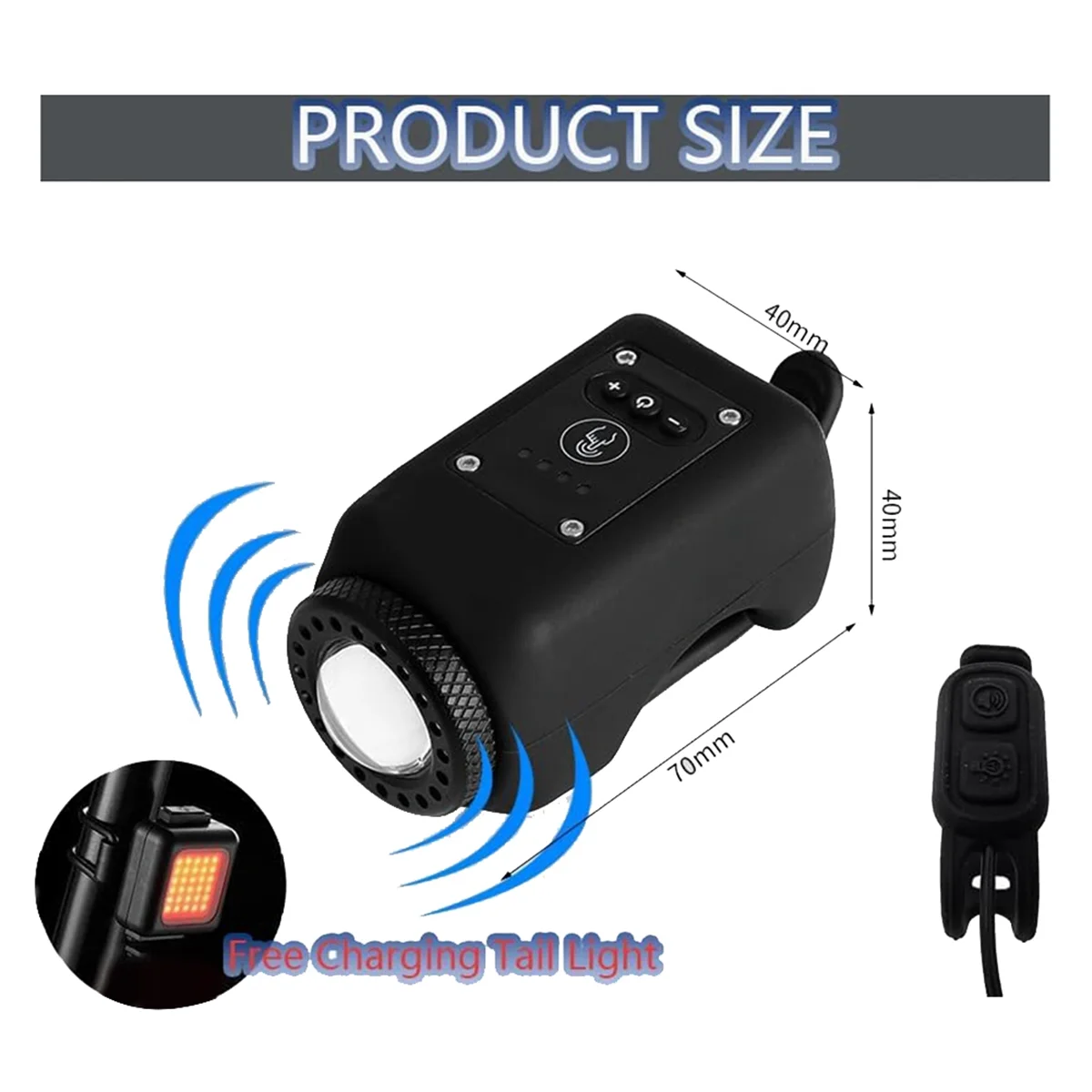 

Bicycle Horn Light Bicycle Headlight Lamp, LPX5 Waterproof with Large Range Floodlight with Charging Taillight Black