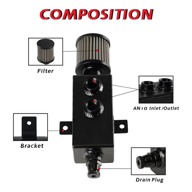 Super Sale Universal 10AN Aluminum Baffled Oil Catch Can Brushed Reservoir Tank with Breather Filter 1000ml - view 4