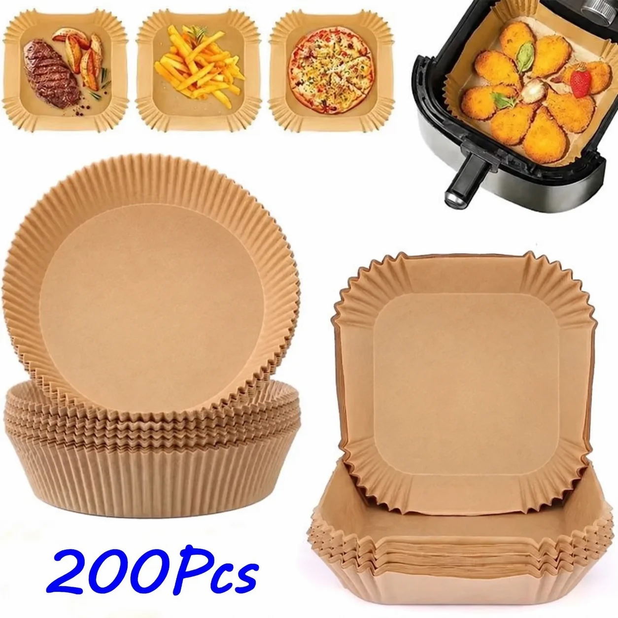 50/100/200Pcs Air Fryer Baking Paper Non-Stick Airfryer Baking Papers Round Air-Fryer Paper Liners Paper Kitchen Accessories