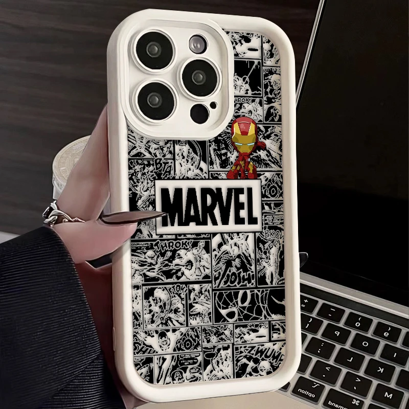 Marvel Iron Man Spiderman For iPhone 15 14 13 12 11 Pro Max XS Max X XR 7 8 Plus 6S 5S  Liquid Eye Ladder Phone Case