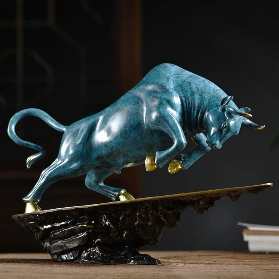 Brass Copper Lightning Bull Statue Good Luck Mascot for Home Office Stock Market Finance Wealth Money Bring Feng Shui Decor Gift