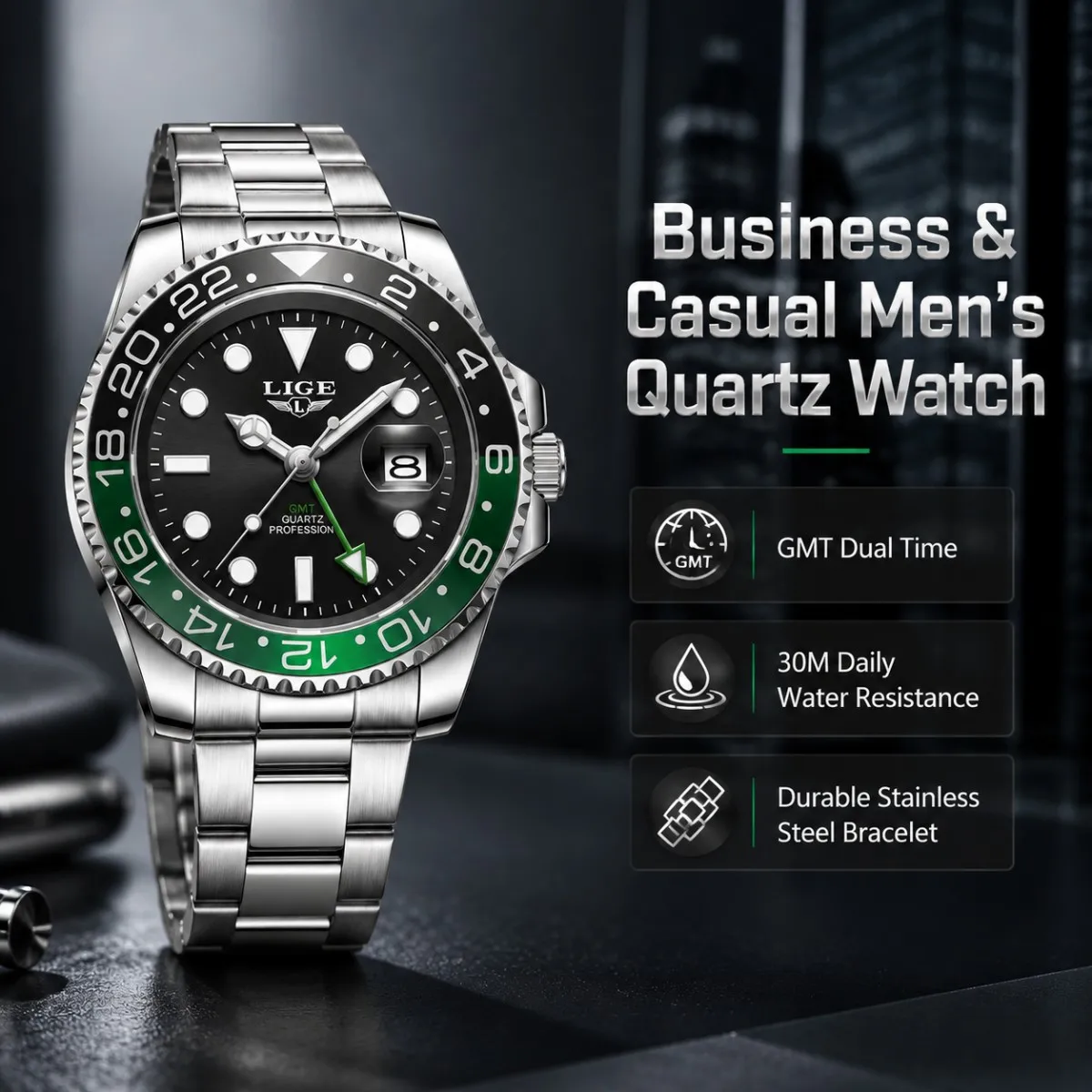 LIGE 2026 Fashion Men Watches Quality Clock Waterproof Luminous Date Luxury Man Watch Stainless Steel Quartz Men's Watches Male