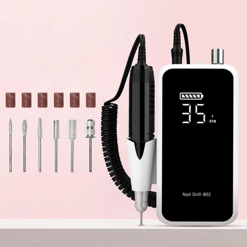 Herramienta profesional de pulido de pedicura de uñas, máquina pulidora de gel acrílico portátil, removedor de 35000RPM, taladro de uñas con 6 taladros de uñas b